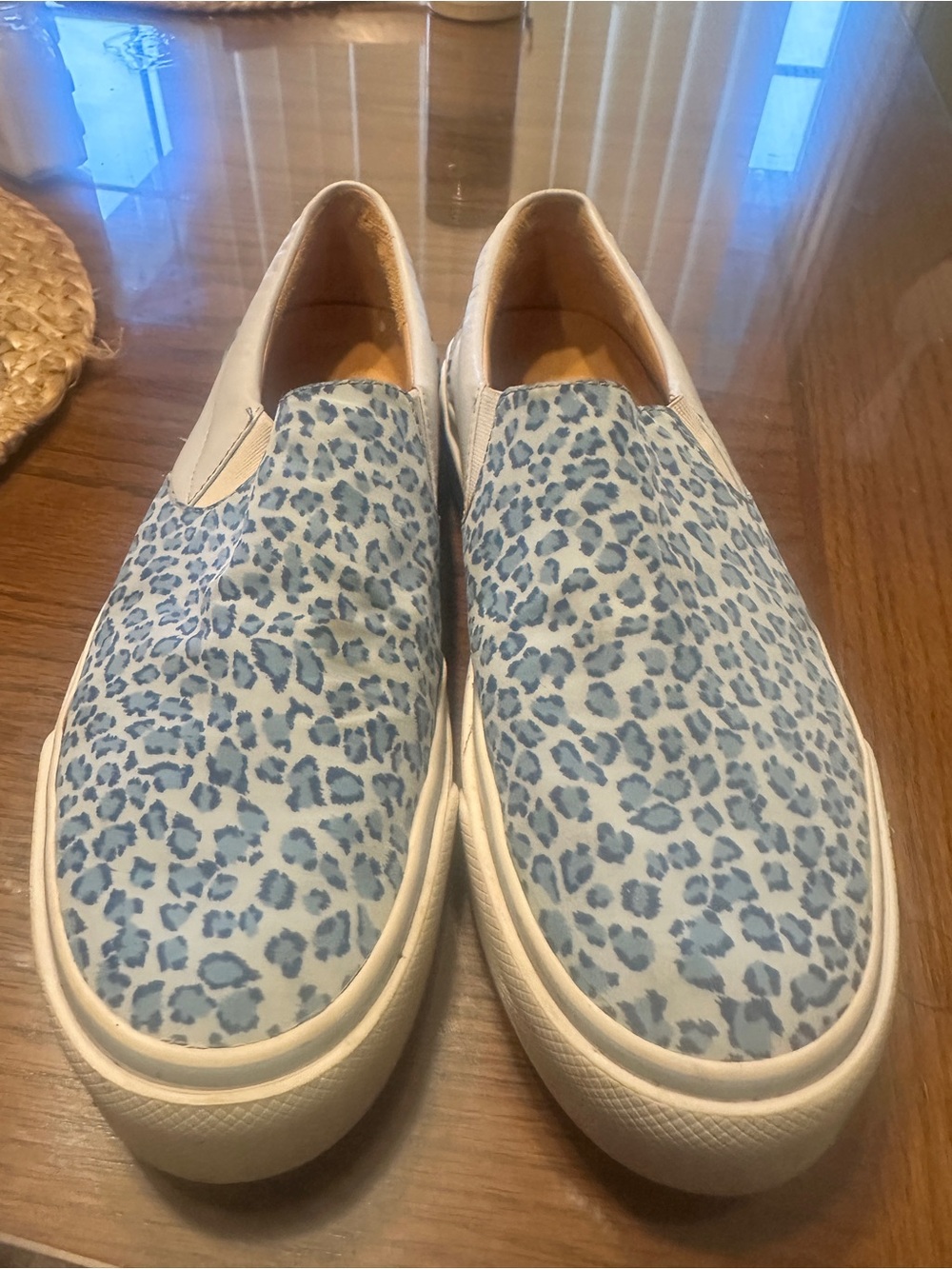 Bottega Veneta Light Blue Leopard Print Slip-On Sneakers